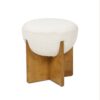 Bali - Round Upholstered Ottoman With Natural Base - Ivory White - Image 2