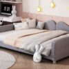 Full Size Upholstered Daybed, Sherpa Fabric Sofabed With Cloud-Shaped Backrest, No Box - Spring Needed - Gray - Image 10