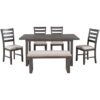 6 Pieces Family Furniture, Solid Wood Dining Room Set With Rectangular Table & 4 Chairs With Bench - Gray - Image 8