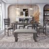 6 Pieces Family Furniture, Solid Wood Dining Room Set With Rectangular Table & 4 Chairs With Bench - Gray - Image 2