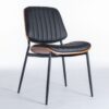 Dining Chairs Mid-Century Modern Retro Faux Leather Chair With Walnut Bentwood Back Upholstered Seat Metal Legs Adjustable Foot For Kitchen Dining Room Chairs (Set of 2) - Black - Image 3