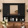 Wall Mounted Bathroom Medicine Cabinet, Modern Bathroom Wall Cabinet With Mirror, Mirror Cabinet With Open Shelves - Black - Image 21