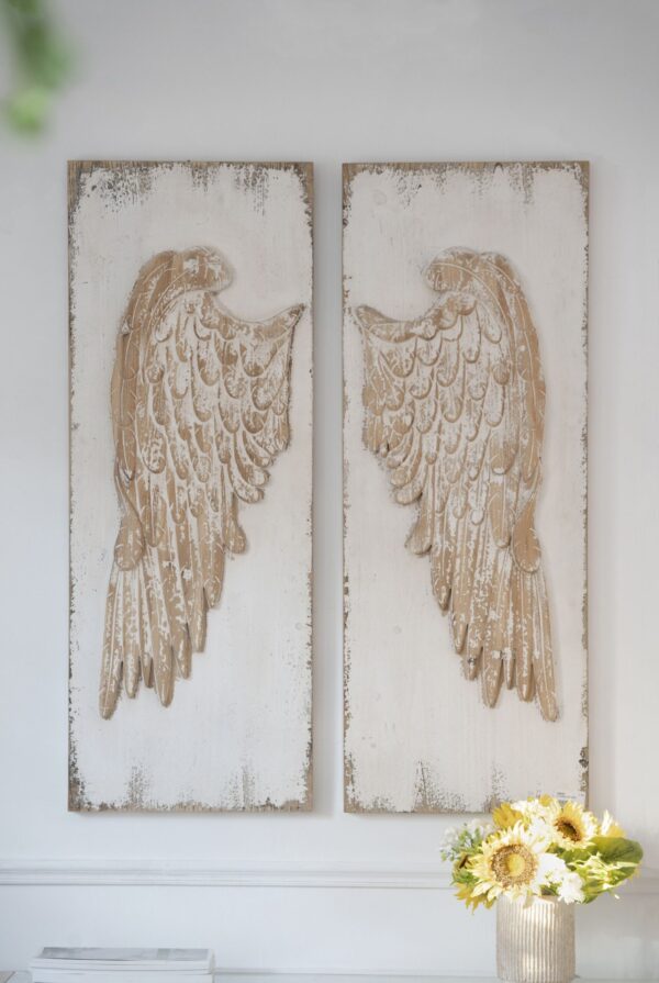 Feather Wing Wall Panels With Distressed, Rectangle Hanging Wall Art (Set of 2) - Multicolor