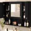 Wall Mounted Bathroom Medicine Cabinet, Modern Bathroom Wall Cabinet With Mirror, Mirror Cabinet With Open Shelves - Black - Image 26