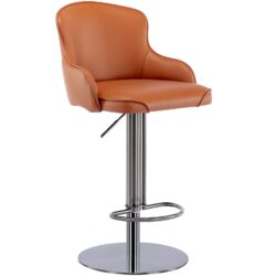 Black Titanium Stainless Steel Bar Stool, Grade Modern Leather Bar Chair With Backrest, Swivel Adjustable Height For Kitchen Counter And Dining Room - Orange