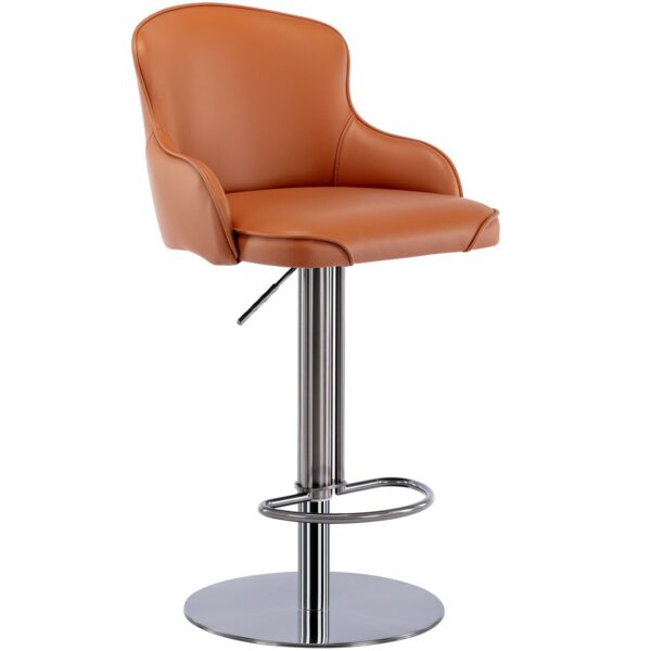 Black Titanium Stainless Steel Bar Stool, Grade Modern Leather Bar Chair With Backrest, Swivel Adjustable Height For Kitchen Counter And Dining Room - Orange