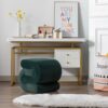 S-Shape Velvet Fabric Ottoman Makeup Stool Footstool - Dark Green - Image 6