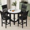 5 Piece Counter Height Dining Round Table Set With One Faux Marble Top Dining Table And Four Pu-Leather Chairs - Dark Espresso - Image 13