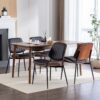 Dining Chairs Mid-Century Modern Retro Faux Leather Chair With Walnut Bentwood Back Upholstered Seat Metal Legs Adjustable Foot For Kitchen Dining Room Chairs (Set of 2) - Black - Image 17