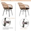 3 Pieces Of Luxury Outdoor Wicker Furniture, Patio Bistro Style Table And Chair Combination, Weather Resistant PE Wicker Weave, Suitable For Garden - Black / Natural - Image 6
