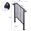 Handrails For Outdoor Steps, Fit 2 Or 3 Steps Outdoor Stair Railing, Picket#2 Wrought Iron Handrail, Flexible Porch Railing, Transitional Handrails For Concrete Steps Or Wooden Stairs - Black - Image 16