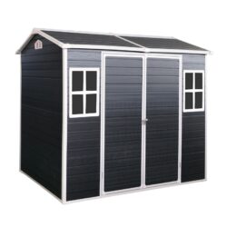 Resin Outdoor Storage Shed With Two-Window And Double-Door, Plastic Shed With Floor For Gargen, Patio, Yard, Lawn - Black