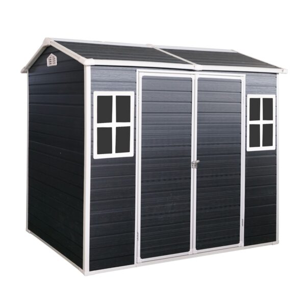 Resin Outdoor Storage Shed With Two-Window And Double-Door, Plastic Shed With Floor For Gargen, Patio, Yard, Lawn - Black