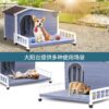 Large Wooden Dog House Indoor Outdoor With Terrace And Open Waterproof Asphalt Roof, Outdoor Dog House With Raised Floor, Windows And Door Curtains, Suitable For Small And Medium Dogs - Gray - Image 3