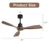 48" Ceiling Fan Without Light, 3 Solid Wood Blades Outdoor Ceiling Fan 6 - Speed Reversible DC Motor For Living Room - Black - Image 9