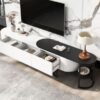 Modern Extendable TV Stand For TVs Up To 75", Entertainment Center Media Console With 3 Drawers, Metal Adjustable Legs For Living Room - White / Black - Image 9