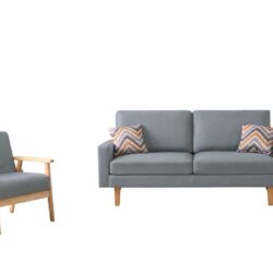 Bahamas - Linen Sofa And Chair Set With 2 Throw Pillows (Set of 2) - Gray