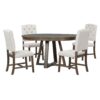5 Piece Retro Functional Dining Set, Round Table With Leaf And 4 Upholstered Chairs For Dining Room And Living Room - Walnut - Image 9