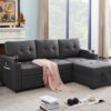 Mabel - Linen Fabric Sleeper Sectional With Cupholder, USB Charging Port And Pocket - Dark Gray - Image 5
