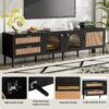 Rattan TV Stand With 3 Cabinets & 2 Drawers, Rattan-Inspired Media Console Table For Tvs Up To 80'', LED Light Entertainment Center, TV Cabinet For Living Room - Black - Image 7