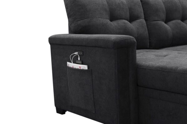 Kinsley - Sleeper Sectional Sofa Chaise With USB Charger And Tablet Pocket - Dark Gray