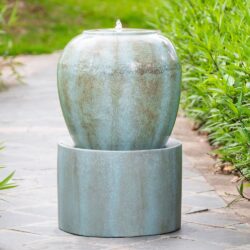 Heavy Outdoor Cement Fountain Antique, Cute Unique Urn Design Water Feature For Home Garden, Lawn Deck & Patio - Antique Blue