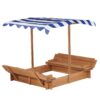 Kids Sandbox With Adjustable Cover, Sand Box With 2 Foldable Bench Seats, Outdoor Sandpit For Backyard Play - Light Brown - Image 5