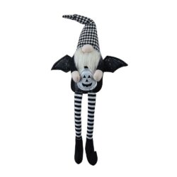 Sitting Gnome With Wings & Plaid Hat, For Halloween Decor - Black White