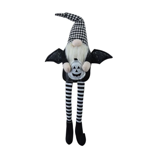 Sitting Gnome With Wings & Plaid Hat, For Halloween Decor - Black White