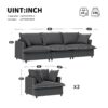 3 Piece Living Room Set Modular Sectional Couch Upholstered 3 Seater Sofa & 2 Armchairs 5 Seat - Gray - Image 8