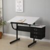Adjustable Drafting Drawing Table With Stool And 3 Drawers - White / Black - Image 2