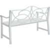 Outdoor Garden Patio Bench With Backrest And Armrest, Slatted Seat For Park, Yard & Porch, Balcony, Accommodates 2 - 3 People - White - Image 5