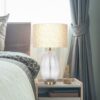 Aurora - Ribbed Lamp Base Clear Table Lamp Large Linen Shade - Beige / Clear / Gold - Image 5