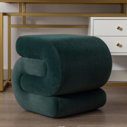 S-Shape Velvet Fabric Ottoman Makeup Stool Footstool - Dark Green