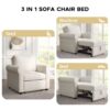 3 In 1 Sofa Bed Chair, Convertible Sleeper Chair Bed, Adjust Backrest Into A Sofa, Lounger Chair, Single Bed, Modern Chair Bed Sleeper For Adults - White - Image 6