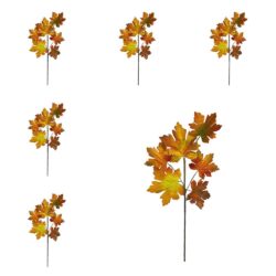 Paper Maple Leaf Spray, Botanicals Decor For Harvest Festival Fall Festival & Thanksgiving Table Decorations (Set of 6) - Orange