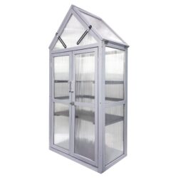 Mini Greenhouse Kit, Outdoor Small Green House, Wood, Plant Stand For Indoor Garden & Patio Balcony Apartments Porch Terrace Outsid Accessories, Uv-Resistant - Gray