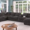 Celine - Chenille Fabric Corner Sectional Sofa With Right Facing Chaise, Cupholders, And Charging Ports - Gray - Image 6