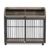 44'' Heavy Duty Large Dog Crate Furniture For Large Medium Dog With Lockable Wheels, Wooden Dog Crate Dog Kennel, End Table Crate With Double Layer Storage - Gray - Image 11