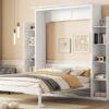 Queen Size Murphy Wall Bed With Shelves And LED Lights - White - Image 15