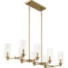 Willow - 8 Lights Island With Clear Ribbed Pendant Lamp Satin - Antique Brass / Clear / Gold - Image 4