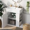 Modern Floating Bathroom Vanity With Ceramic Basin Perfect For Small Bathrooms, Right Side Storage - White - Image 8
