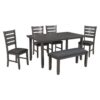 Dining Room Table And Chairs With Bench, Rustic Wood Dining Set (Set of 6) - Gray - Image 11