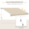 Outsunny - 12' x 8' Retractable Awning Patio Awnings Sun Shade Shelter With Manual Crank Handle, 280G / M² Uv & Water-Resistant Fabric And Aluminum Frame For Deck, Balcony, Yard - Cream White - Image 7