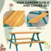 Outsunny - Kids Picnic Table Set With Wooden Table, Outdoor Bench Set With Seating For 4 Kids Ages 3-8 Years Old For Patio Garden, Easy Installation, Outdoor Indoor Use - Natural Wood - Image 9