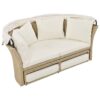 Outdoor Patio Daybed Wicker Rattan Double Daybed Round Sofa Furniture Set With Retractable Canopy, 4 Pillows For Lawn Garden Backyard Porch Pool - Beige - Image 23