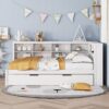 Wooden Full Size Daybed With Twin Size Trundle, Daybed With Storage Shelf And USB Charging Ports - White - Image 3