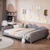 Full Size Upholstered Daybed, Sherpa Fabric Sofabed With Cloud-Shaped Backrest, No Box - Spring Needed - Gray - Image 3