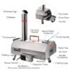 Stainless Steel Pizza Oven Outdoor 12" Automatic Rotatable Pizza Ovens, Portable Wood Fired Pizza Oven Pizza Maker With Timer, Built-In Thermometer, Pizza Cutter & Carry Bag - Silver - Image 3