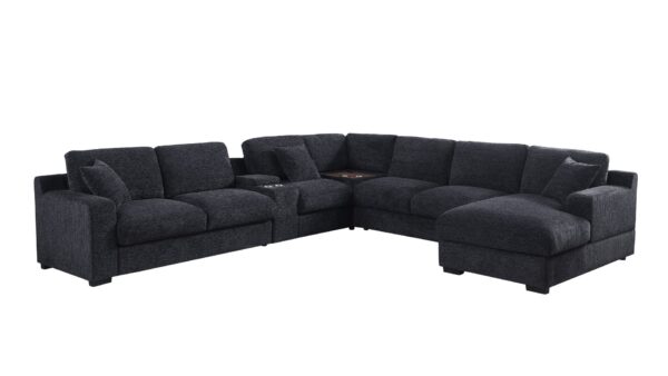 Celine - Chenille Fabric Corner Sectional Sofa With Right Facing Chaise, Cupholders, And Charging Ports - Dark Gray